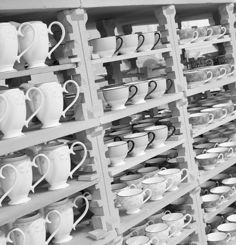 shelves of William Edwards bone china tea cups