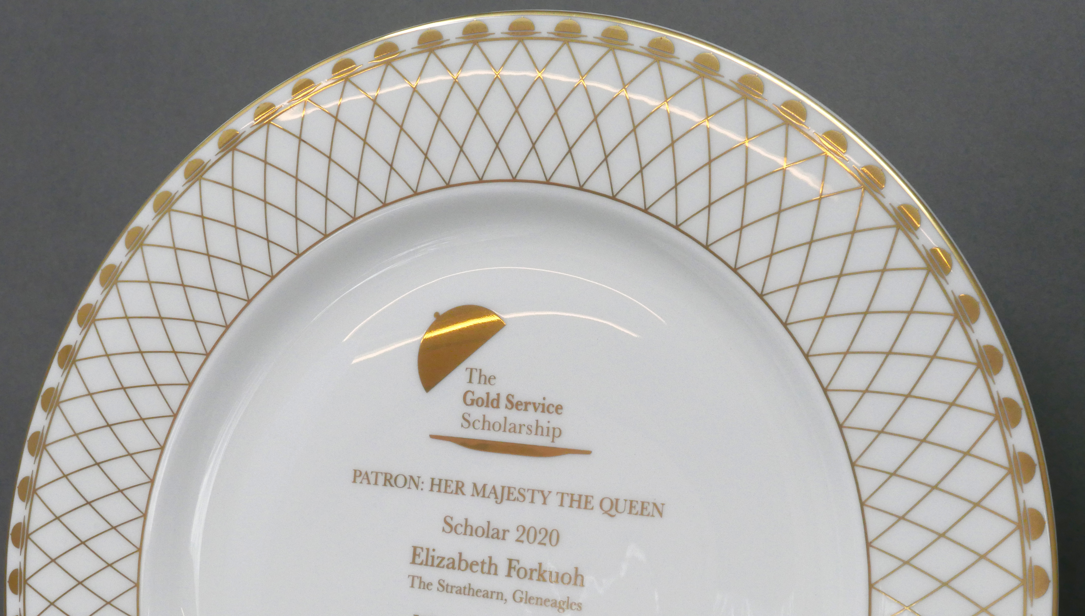 Bespoke presentation plate for the Gold Service Scholarship Award