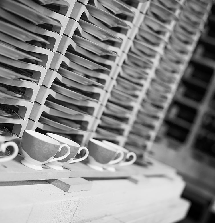 bespoke bone china tableware ready to be glazed in the kiln